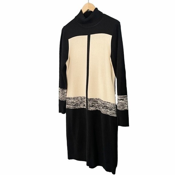 Narciso Rodriguez Colorblock Turtleneck Sweater Dress Black Cream Size Large - Picture 6 of 11